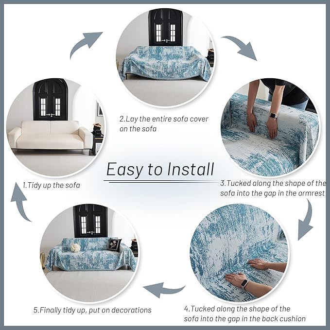 MYSKY HOME Couch Cover for Sectional Sofa Set Sage Geometric Furniture Sofa Cover Washable for Dog Cat Pets Couch Cover 3 Seat Sofa Chenille Couch Protector Multi-Use Couch Covers Blanket,71" X134"