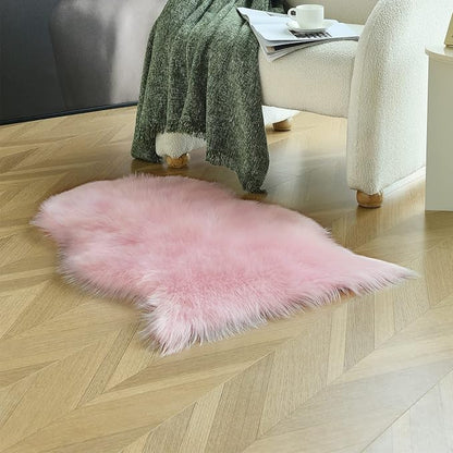 duduta Pastel Pink Rug Faux Sheepskin Fur 2x3 ft, Fluffy Shag Throw Rugs for Girls Bedroom Kids Room Nursery Chair Cover Non Slip