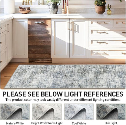 2'6''x8' Runner Rugs Washable Rug: Modern Abstract Hallway Runner Rug Indoor Soft Low Pile Thin Carpet Anti-Skid Non-Shedding Carpets for Kitchen, Entryway, Laundry, Bedroom - Blue Multi