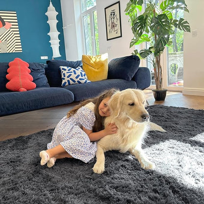 OLANLY 2x4 Machine Washable Runner Rugs for Hallway, Soft Fluffy Shaggy Bedside Rugs for Bedroom, Living Room, Indoor Floor Carpet for Kids Girls and Boys, Nursery Rooms, Home Decor Aesthetic, Grey