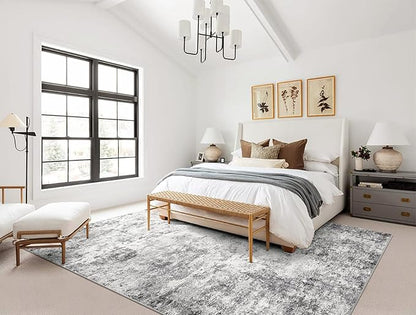 UERMEI 10x12 Area Rug Living Room Rugs - Washable Neutral Modern Abstract Soft Thin Large Rug Indoor Floor No Slip Rug Carpet for Bedroom Under Dining Table Home Office Decor - Grey