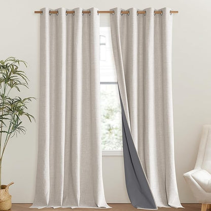 NICETOWN Brich Vintage Open Linen Weave Flax Thermal Curtains, 100% Blackout Curtains 108" Long for Dining Room, Soundproof Window Treatment Drapes for Hall Room, 52" Wide Per Panel, Set of 2