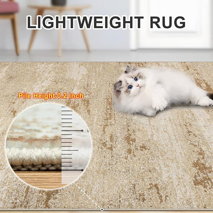 Area Rugs 10x14 Living Room - Washable Rug Modern Abstract Soft Large Neutral Non-Slip Carpet Indoor Floor Thin Carpets for Bedroom Dining Room Farmhouse Nursery Home Office Beige