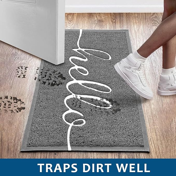 EARTHALL Door Mat Outside Inside Hello Doormat, 36"x24", Durable Floor Mat Non Slip Mat Ultra Absorb Mud Easy Clean Front Doormat for Garage, Entryway, Patio, High Traffic Areas, Grey