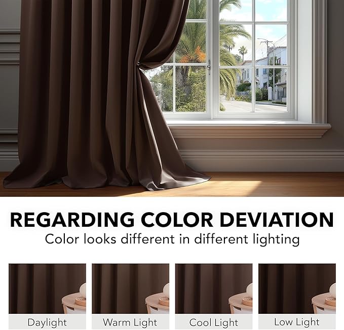Deconovo Blackout Curtains, Thermal Insulated, W52 x L108 2 Panels, Back Tab, Machine Washable, Room-Darkening Drapes for Bedroom/Living Room Chocolate