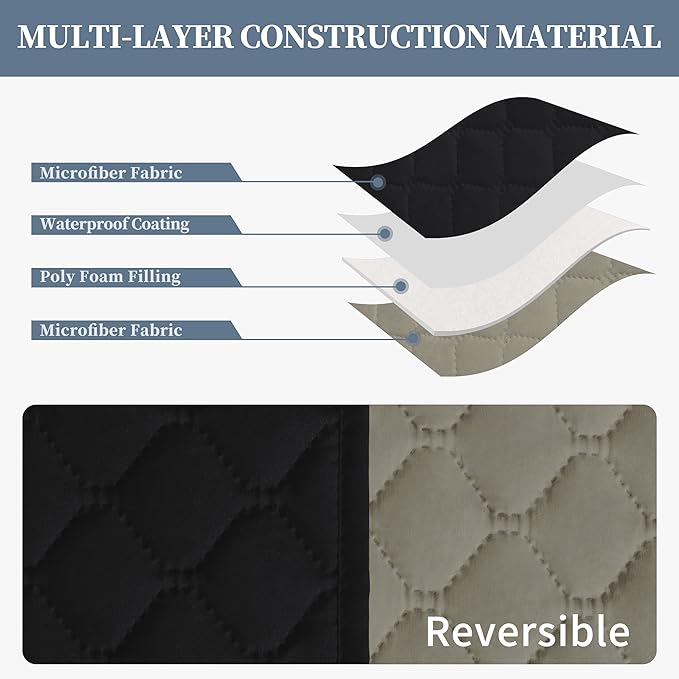 ISSUNTEX Double Protection 100% Waterproof Sofa Covers for Living Room, Couch Covers for 3 Cushion Couch Sofa, Reversible Furniture Protector Sofa Cover for Dogs, Pets, Kids (Sofa, Black/Beige)