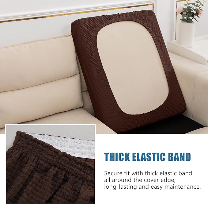 Water-Repellent Sofa Cushion Covers Jacquard High Stretch Fabric Furniture Protector for Living Room, Washable Sofa Seat Slipcover, 1 Seater (Chair Cushion, Chocolate)