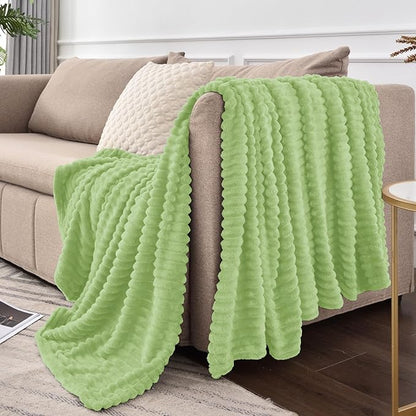 BEDELITE Sage Green Throw Blanket for Couch, 3D Ribbed Jacquard Soft & Cozy Fleece Blanket, Fluffy, Plush Lightweight Spring Throw Blankets for Picnic, Travel, 50x60 Inches