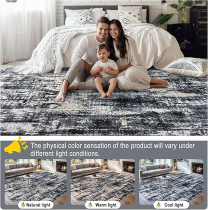 6x9 Area Rugs for Living Room - Washable Rug Modern Abstract Soft Large Neutral Non-Slip Carpet Indoor Floor Thin Carpets for Bedroom Dining Room Farmhouse Nursery Home Office Black Gold
