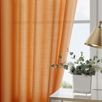 Nanspring Orange Linen Curtains for Bedroom Back Tab Light Filtering Privacy Sheer Curtains Modern Farmhouse Decor Linen Blend Textured Gauze Curtain for Living Room 2 Panels Set 52x72