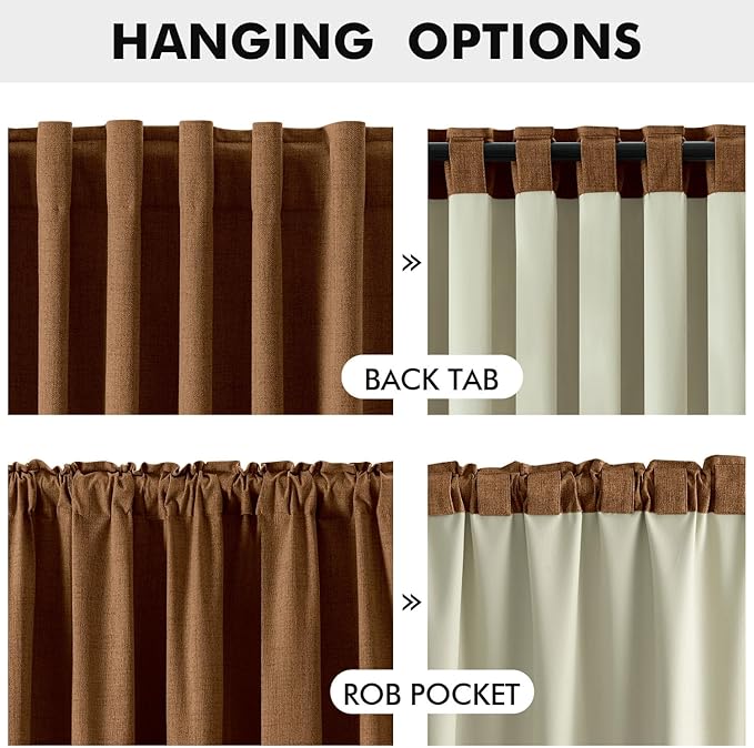 MIULEE 100% Blackout Linen Curtains for Bedroom, Brown Solid Luxury Decor Thermal Insulation Room Darkening Drapes for Living Room Nursery Back Tab Rod Pocket 42 x 72 Inches, 2 Panels
