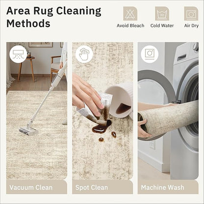 Runner Rug 2'x8' Washable Non-Slip Runner Rugs for Kitchen Bathroom Laundry Room Beige Vintage Floor Carpet Runners for Hallway Entryway