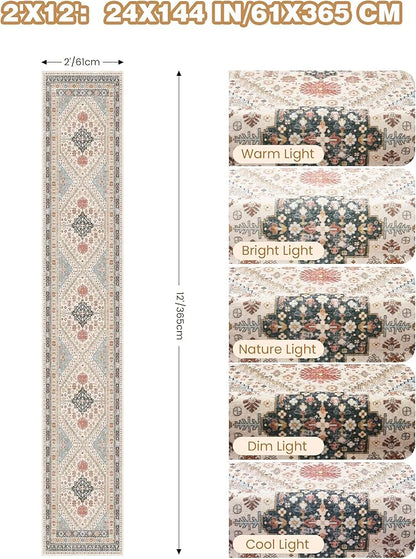 Hallway Runner Rug 2x12, Extra Long Washable Runner Rugs with Rubber Backing, Non Slip Runner, Vintage Rug Runners for Kitchen Laundry Room Entryway (Blue/Red/Multi,2'x12')