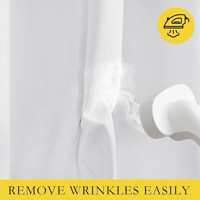 NICETOWN 100% Absolutely Blackout Linen Curtains with Thermal Insulated White Liner, White, W62, 2 Pieces, Noise Reducing Textured Linen Look Curtains for Windows 108 inch Length for Classroom