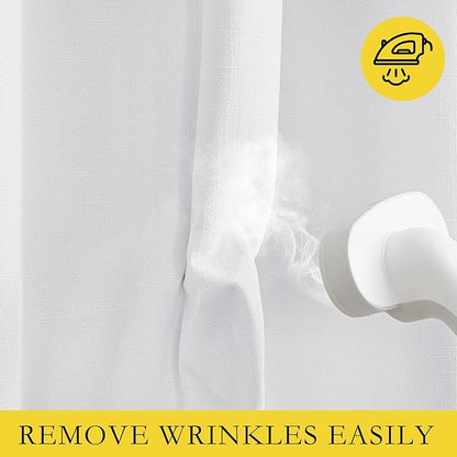NICETOWN 100% Absolutely Blackout Linen Curtains with Thermal Insulated White Liner, White, W62, 2 Pieces, Noise Reducing Textured Linen Look Curtains for Windows 108 inch Length for Classroom