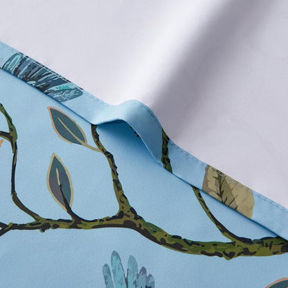 Topfinel Blue Patterned Curtains 2 Pages 96 Inches Long Blackout Heat Block Farmhouse Watercolor Floral Flower Hummingbird Printed Drapes Grommet Window Treatment for Living Room,96 Inch Length