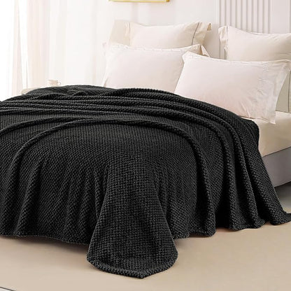 Whale Flotilla Twin Size Fuzzy Fleece Blanket for Bed, 60x80 Inch Fluffy Warm Soft Jacquard Blankets for All Season, Lightweight and Cozy, Black