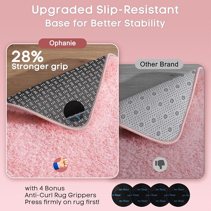 Ophanie 3x5 Pink Rug, Bedside Preppy Dorm Area Rug, College Essentials Non Slip Small Carpets for Bedroom, Anti Slip Fluffy Living Room Rugs Home Decor Aesthetic, Nursery