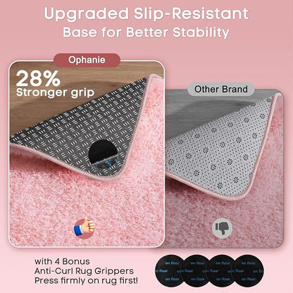 Ophanie 3x5 Pink Rug, Bedside Preppy Dorm Area Rug, College Essentials Non Slip Small Carpets for Bedroom, Anti Slip Fluffy Living Room Rugs Home Decor Aesthetic, Nursery