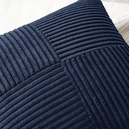 MIULEE Navy Blue Decorative Throw Pillow Covers 18x18 Inch for Couch Bed Sofa Pack of 2 Boho Farmhouse Throw Pillows Soft Cross Corduroy Patchwork Textured Cushion Cases