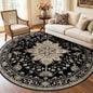 RELEANY Area Rugs 6ft Washable Non-Slip, Floral Vintage Distress Print Pattern Medallion Carpet for Living Room Bedroom Dining Room, Black Brown Neutral Dark Tan
