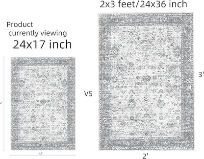 Area Rugs 24x17 Inch Home Decor Entry Rug, Small Door Mat Bath Mats for Bathroom, Ultra-Thin Non Slip Floral Low Pile Tub Mat for Sink Shower Doorway Tub Kitchen Sink(2 x 1.4 ft, Grey)