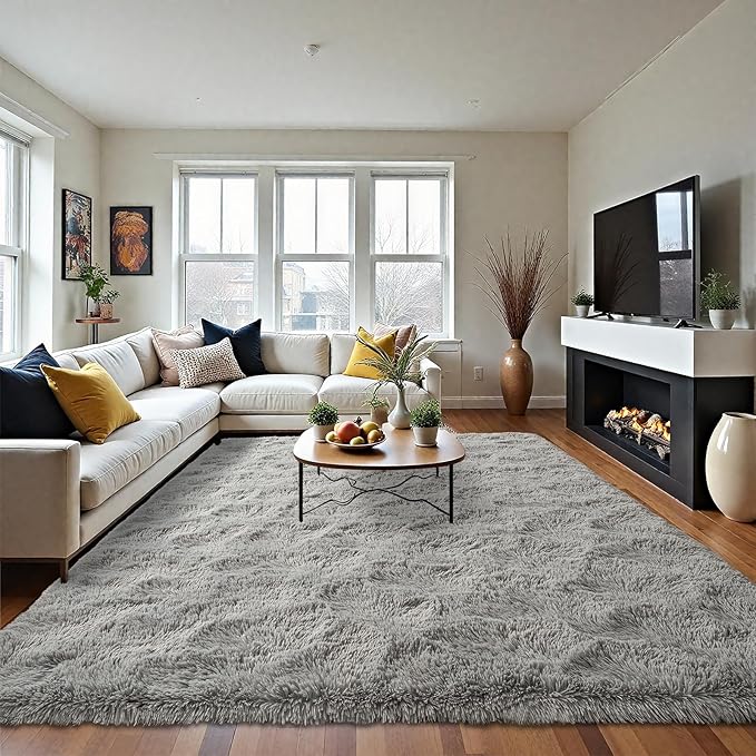 LOCHAS Ultra Soft Indoor Modern Area Rugs Fluffy Living Room Carpets for Children Bedroom Home Decor Nursery Rug 6x9 Feet, Gray