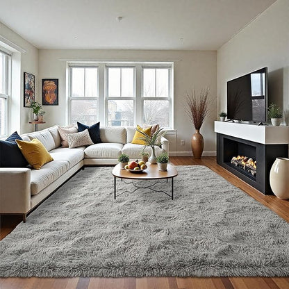 LOCHAS Ultra Soft Indoor Modern Area Rugs Fluffy Living Room Carpets for Children Bedroom Home Decor Nursery Rug 8 x10 Feet, Gray