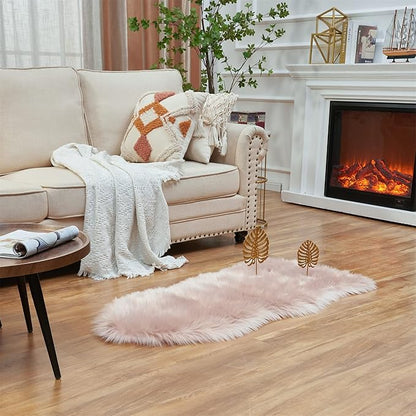 EasyJoy Ultra Soft Fluffy Shaggy Area Rug Faux Fur Rug Chair Cover Seat Pad Fuzzy Area Rug for Bedroom Floor Sofa Living Room (2 x 4 ft Sheepskin, Pink)