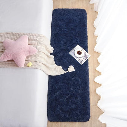 Chicrug Soft Runner Rug for Bedroom Living Room Plush Fluffy Rug 2x8 Feet, Shag Furry Runner Carpet Non Shedding for Nursery Children Kids Girls Room Home Decorative, Navy Blue