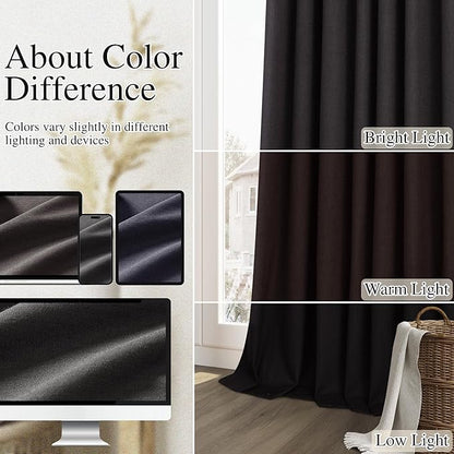 Guken Black 100% Blackout Curtains 108 Inch Length 2 Panels Set for Living Room Bedroom Back Tab Thermal Insulated Black Out Linen Drapes Room Darkening Window Curtains 52x108