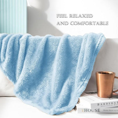 Exclusivo Mezcla Plush Fuzzy Fleece Throw Blanket Extra Large, Super Soft, Fluffy and Warm Blankets for Couch, Bed, All Season (Light Blue, 50x70 inches)