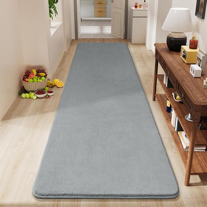 Amearea Modern Soft Hallway Runner Rug, 2x10 Feet Washable Long Runner Rugs for Hallway, Grey Fluffy Bedroom Rugs, Indoor Non Slip Memory Foam Rug Carpet for Entrance Kitchen Living Room Home Decor