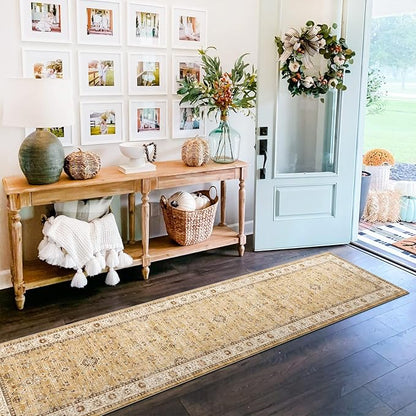 TOPRUUG Washable Runner Rug 2x7 - Hallway Runner Rug Kitchen Rugs and Mats Non Skid Washable Waterproof Carpet Runner for Living Room Bedroom Bathroom (Gold, 2X7)