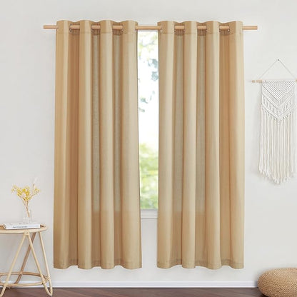 NICETOWN Linen Flax Semi Sheer Curtains 72" Length, Grommet Top Bedroom Window Treatments Privacy with Light Filtering Vertical Drapes for Loft/Bedroom, Burlap, W55 x L72, 2 Panels