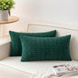 Pack of 2 Christmas Green Corduroy Decorative Throw Pillow Covers 12x20 Inch Soft Striped Pillow Covers Modern Farmhouse Home Decor for Sofa Living Room Couch Bed（Blackish Green）