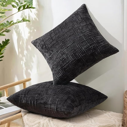 decorUhome Black Chenille Throw Pillow Covers 12x20 Set of 2 Textured Soft Cozy Slubby Couch Pillow Covers Modern Farmhouse Boho Decorative Pillow Cases for Bed Sofa Living Room