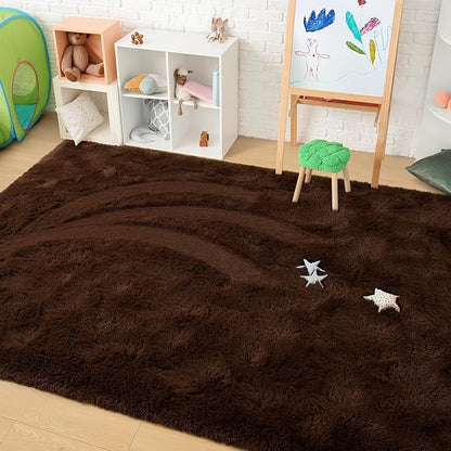 Amearea Premium Soft Fluffy Rug Modern Shag Carpet, 4x5.3 Feet, Fuzzy Shaggy Rugs for Bedroom Living Room Teen Apartment Decor, Comfortable Indoor Furry Dorm Carpets, Brown