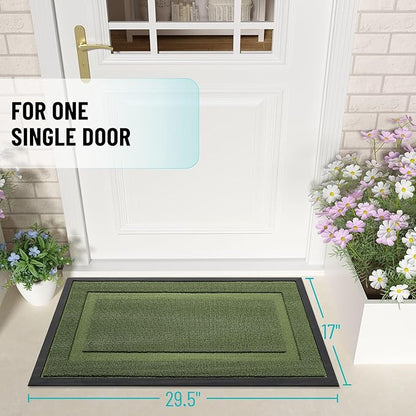 OLANLY Front Door Mat Indoor Outdoor Entrance, Waterproof All-Season, All-Weather Doormat, Sturdy Natural Rubber, Low Profile, Easy Clean Patio Porch Entryway Mat, 29.5x17, Classic Green