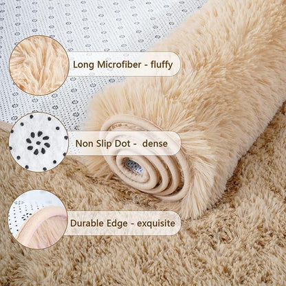 Chicrug Soft Runner Rugs for Bedroom Living Room Plush Fluffy Rug 2x5 Feet, Shag Furry Area Rug Carpet Non Shedding for Nursery Children Kids Girls Room Home Decorative, Camel