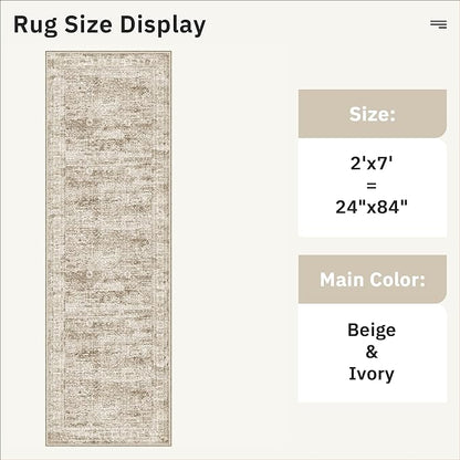 Runner Rug 2x7 Washable Non-Slip Hallway Runner Rugs for Kitchen Bathroom Laundry Room Brown Vintage Floor Carpet Runners for Hallways Entryway