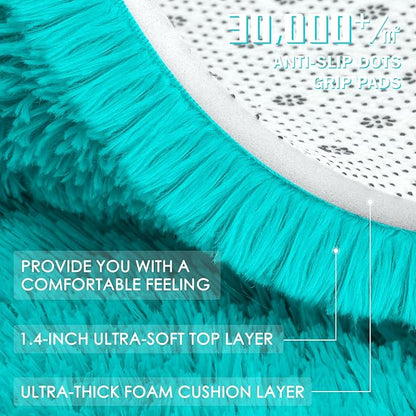 OLANLY 2x8 Machine Washable Runner Rugs for Hallway, Soft Fluffy Shaggy Bedside Rugs for Bedroom, Living Room, Indoor Floor Carpet for Kids Girls Boys, Nursery Rooms, Home Decor Aesthetic, Teal Blue