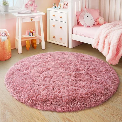 5'x5' Blush Round Rugs for Girls Bedroom, Ultra Soft Fluffy Circle Rug for Kids Room, Cute Shag Rugs for Living Room Playroom Tent Castle Home Decor Rug
