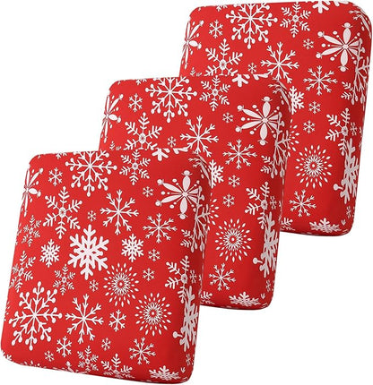 Smiry Printed Couch Cushion Covers, Stretch Soft Couch Covers for Sofa, Washable Non-Slip Sofa Slipcover Furniture Protector for Indoor and Outdoor (3 Pack, Red with White)