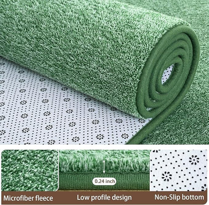 AROGAN Small Washable Area Rugs for Bedroom, 2×4 Runner Rug with Memory Foam for Hallway, Non Slip Fluffy Carpet Indoor Rug Runner for Kitchen, Bedside, Entryway Bathroom Home Decor, Matte Green