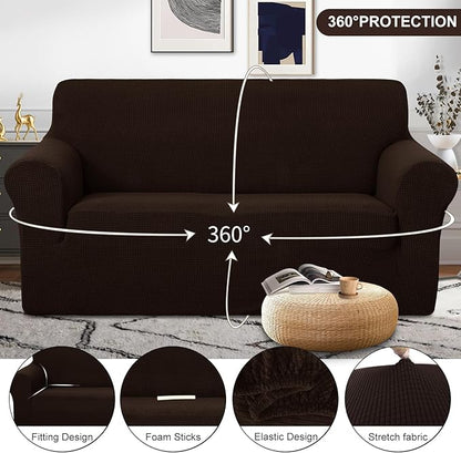 U-NICE HOME Oversized Stretch Loveseat Couch Cover Sofa Covers Washable Sofa Slipcover Furniture Protector for 2 Cushion Couch Sofa Pet Friendly, Chocolate