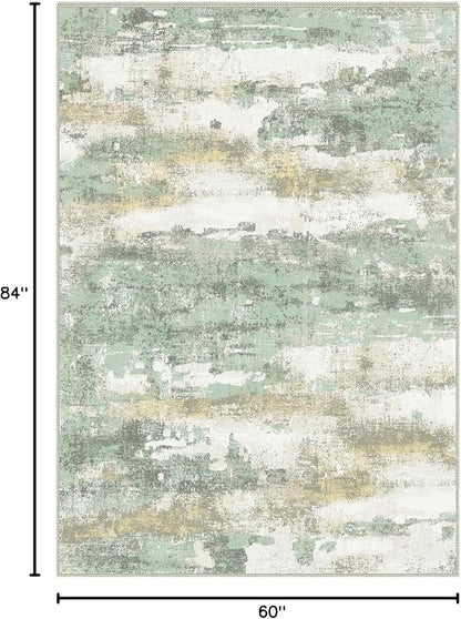 BEIMO Area Rugs 5x7 for Living Room Bedroom, Modern Abstract Machine Washable Large Light Green Rug Soft Rug, Low Pile Floor Carpet with Non Slip Backing for Dining Room