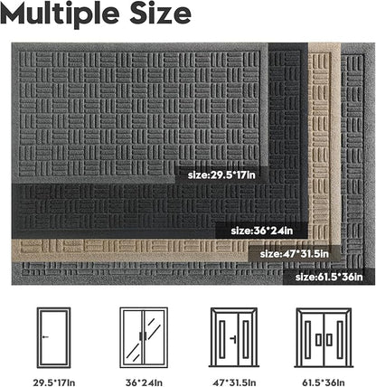 Mibao Front Door Mat Indoor Outdoor Entrance, Dirt Trapping Waterproof All-Season, All-Weather Doormat, Non-Slip Durable Natural Rubber Low Profile Easy Clean Patio Entrance Mat, 61.5" x 36", Grey