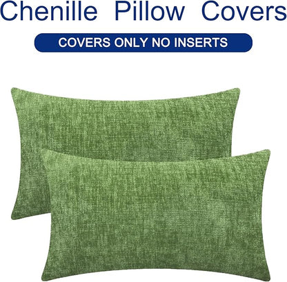 CaliTime Throw Pillow Covers Decorative 16 X 26 Inches Pack of 2 Cozy Chenille Cushion Cases for Couch Sofa Bed Living Room Home Forest Green