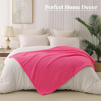 Whale Flotilla Extra Large Fuzzy Fleece Throw Blanket for Couch, 50x70 Inch Fluffy Warm Soft Jacquard Blankets for All Season, Lightweight and Cozy, Hot Pink